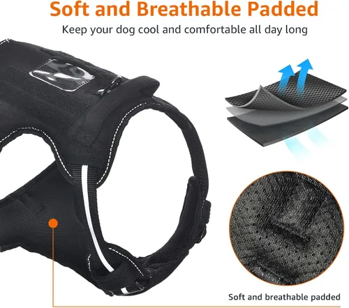 Vista 4 de Amazon Basics Arnés para perro sin tirones, clip frontal ajustable, chaleco táctico, pequeño, negro