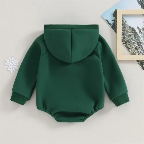 Vista 6 de Hoanselay Ropa de otoño e invierno para recién nacido, sudadera con capucha, mameluco de manga larga, mameluco cálido y sólido