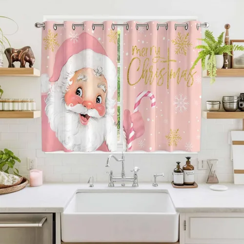 Vista 47 de Libaoge Cortinas de Navidad para cocina, dormitorio, juego de 2 paneles, diseño de muñeco de nieve de Navidad, cortinas de invierno con copos