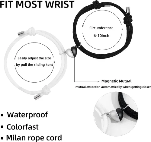 Vista 2 de Pulsera magnética para parejas, con corazón, atracción mutua, a juego, regalos para mujeres, hombres, novio, novia, mejor amigo, Acero inoxidable