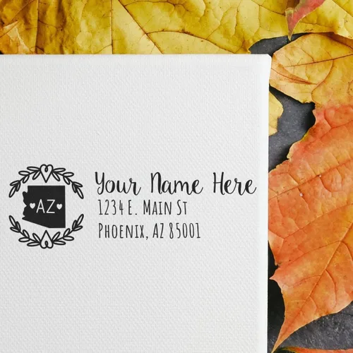 Vista 36 de State of Alabama Wreath Duo Hand Address Stamp - Personalized Rubber Stamp Montaje manual Duo