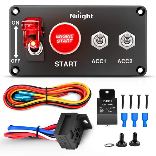 Vista 11 de Nilight - Interruptor de 3 palancas, panel basculante de 12 V con luz LED y cubierta abatible, placa de interruptor de encendido/apagado de alta