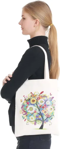 Vista 8 de 5D Art Craft Diamond Painting Shopping Canvas Tote Bag Handwork Organizar Bolso Regalo para Mujeres Mamá Hija