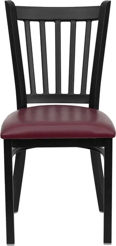 Vista 5 de BizChair Silla de restaurante de metal con respaldo vertical negro - Asiento de vinilo burdeos