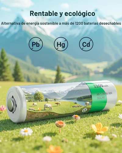 Vista 4 de EBL Baterías recargables AA, 1.2 V 1100 mAh de alta capacidad AA para luces solares de jardín (paquete de 8)