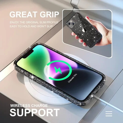 Vista 6 de Choiche, funda para iPhone 14 de mujer, brillante, protección de grado militar, 2 cubiertas de lentes de cámara Diamond, 2 protectores de vidrio