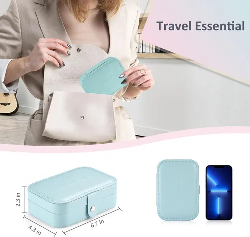 Vista 4 de AONCO Joyero, caja de almacenamiento portátil de joyería de viaje, caja de joyería pequeña para mujer, caja de almacenamiento de aretes con espejo