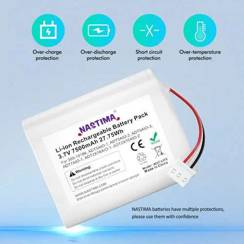 Vista 4 de NASTIMA Batería de repuesto 3.6V/4.2V 300-10186 compatible con panel de seguridad inteligente ADT Command 3.6V 7500mAh 27Wh