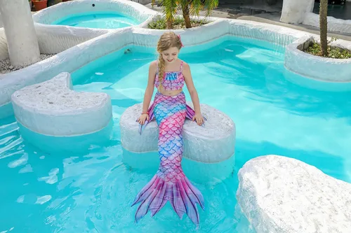 Vista 5 de Hulaha Conjuntos de sirena de natación para niños, disfraz de sirena para niñas