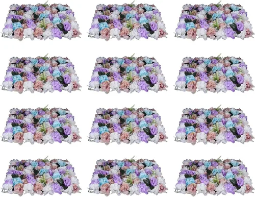 Vista 13 de Panel de pared de flores artificiales 3D, 24 x 16 pulgadas, 10 paneles de fondo de pared para exteriores, interiores, fiestas, bodas, día de San