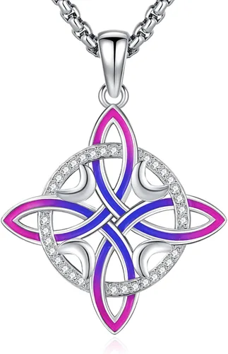 Vista 144 de Collar de pentagrama de plata de ley con triple luna, diosa celta, nudo celta, nudo de brujas, Ankh, sol y luna, Hécate, lilith, Santa Muerte