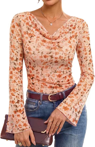 Vista 8 de GRACE KARIN Blusas de malla estilo bohemio para mujer, estilo casual