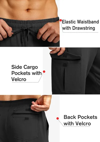 Vista 4 de Pudolla Pantalones deportivos de algodón para hombre con bolsillos tipo cargo, parte inferior abierta, pantalones de yoga para hombre, pantalones