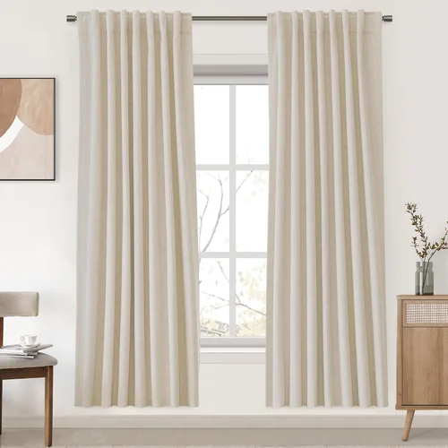 Vista 79 de UHITECH Cortinas cortas de lino de 24 pulgadas de largo para ventanas pequeñas de granja, cortinas opacas modernas para sala de estar, pestañas