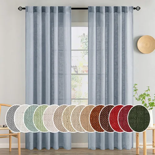 Vista 31 de MIULEE - Cortinas semitraslúcidas suaves y gruesas con textura de lino para cocina y ventana de baño, con trabilla trasera y bolsillo para Blanco