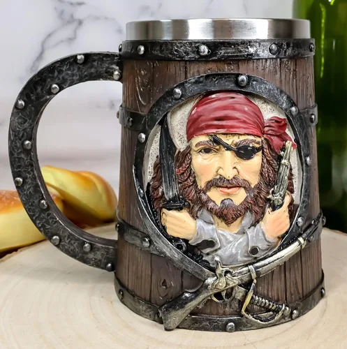 Vista 4 de Ebros Gift Pirates of Caribbean Seas Bandana Pirata Capitán Gorrión y Gancho de 2 lados Grande de 20 oz jarra de café Taza de cerveza Taza Taza