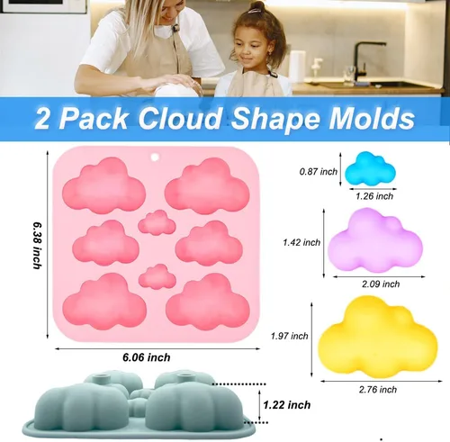 Vista 2 de Paquete de 2 moldes de silicona con temática de nube 3D, bandeja de cubitos de hielo, herramienta de hornear para pastel de chocolate, postre