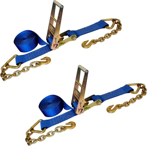 Vista 17 de Mega Cargo Control Correas de trinquete de 3 pulgadas x 30 pies con ganchos de agarre y extremo de cadena, correas de anclaje negras - 1 paquete