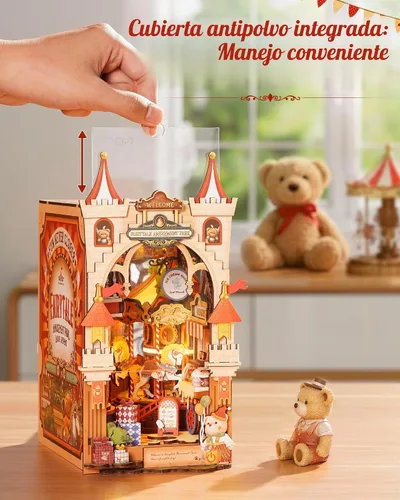 Vista 7 de Rolife Kits de rincón de libros para adultos, parque de atracciones de cuento de hadas, rompecabezas de madera 3D para decoración de estanterías