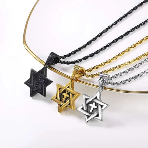 Vista 2 de PROSTEEL Collar con colgante y cadena de acero inoxidable de la estrella de David judía, joyería de Israel para hombres y mujeres