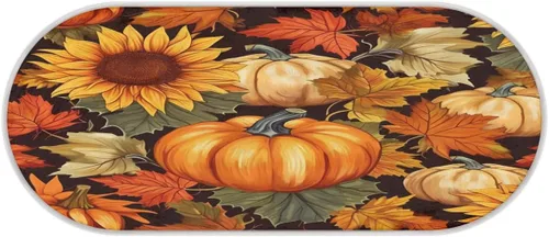 Vista 3 de cfpolar Pumpkins Maple Leaves Sunflowers Bathroom Rugs Non-Slip Bath Rug Microfiber Bath Mat Absorbent Kitchen Mats and Rugs Machine Washable Oval