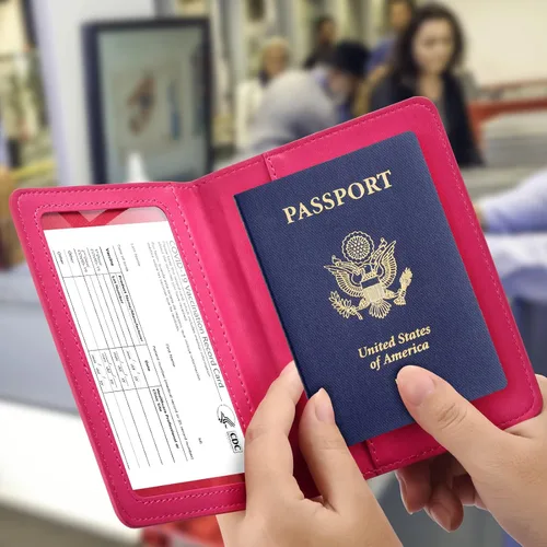 Vista 2 de Combo de tarjetero para pasaporte y vacuna, soporte para pasaporte con ranura para tarjeta de vacuna, cartera para pasaporte, funda para pasaporte