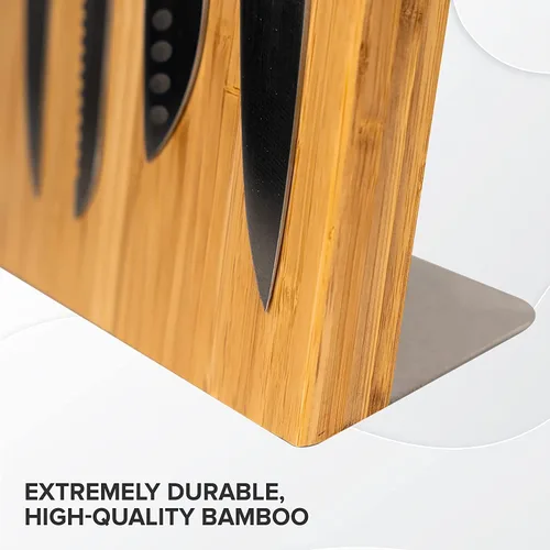 Vista 3 de Coninx Soporte magnético para cuchillo con potente imán, soporte de guarda de madera de bambú, bloque organizador sin cuchillos