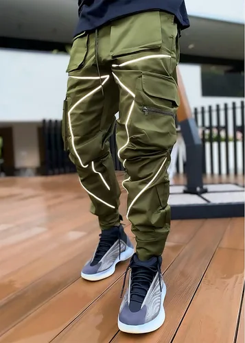 Vista 3 de DIOTSR Pantalones cargo para hombre Techwear Hip Hop, pantalones deportivos con bolsillos, ropa de calle punk para trotar