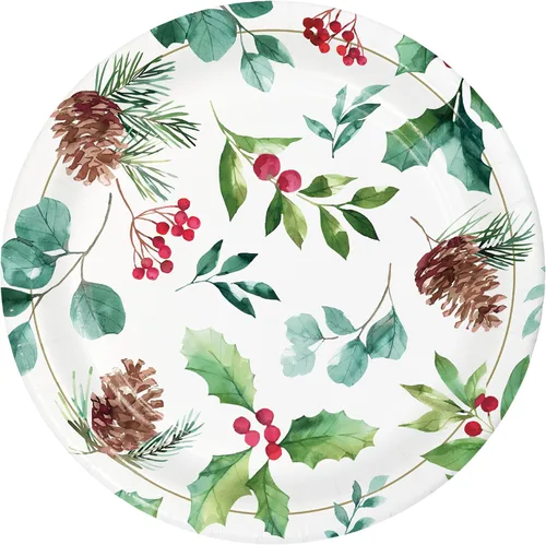 Vista 3 de Suministros para fiestas de Navidad El paquete de vajilla incluye platos llanos ovalados, platos de postre y servilletas para 8 personas Diseño