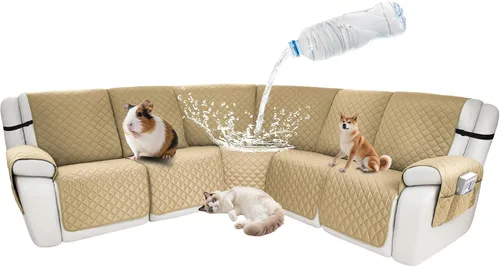 Vista 20 de Fundas impermeables para sofá reclinable seccional en forma de L, 7 piezas, antideslizantes, lavables, juego de fundas reclinables para mascotas