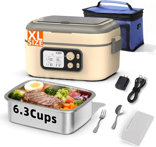 Vista 10 de Lonchera eléctrica inalámbrica XL de 6.3 tazas para adultos, 20000 mAh recargable alimentada por batería inteligente para hombres y mujeres