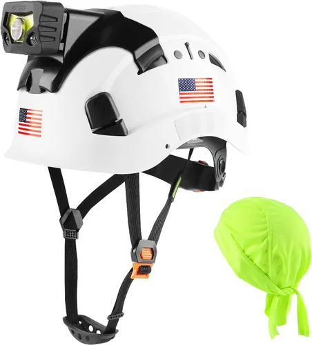 Vista 8 de GREEN DEVIL Casco de seguridad con luz recargable para faros delanteros y forro para casco, correa para barbilla, para hombre, ventilada