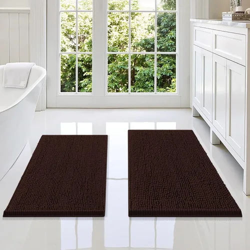 Vista 126 de Juego de alfombras de baño Smiry de 2 piezas, suave alfombra absorbente de chenilla y juego de alfombra en forma de U para inodoro, alfombra de baño