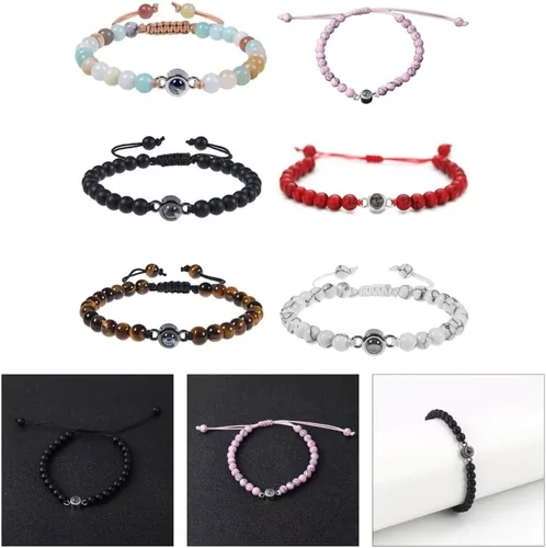 Vista 2 de Elegante pulsera de proyección de cristales que muestra I Loves You en 100 idiomas, gran regalo para amantes y parejas de uso diario