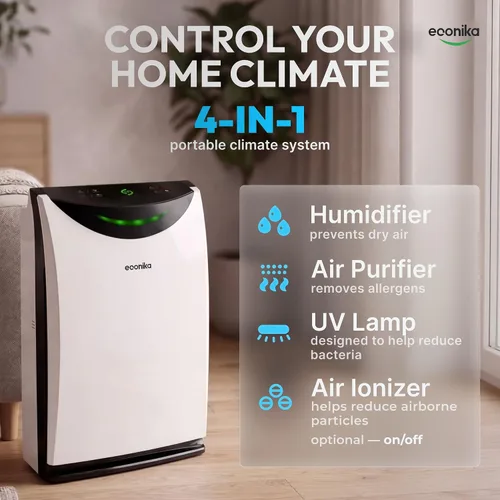 Vista 2 de Humidificador 4 en 1 y purificador de aire en una habitación grande, purificador de aire HEPA Combo con luz UV, limpiador de habitación grande