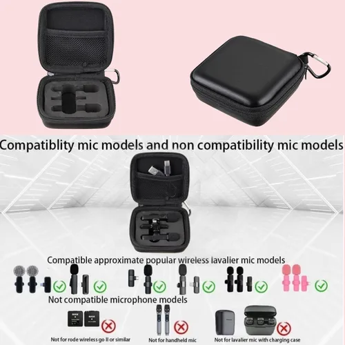 Vista 5 de Estuche de viaje duro para micrófono, estuche de micrófono Lavalier inalámbrico con 3 ranuras para micrófono de solapa con clip para micrófono