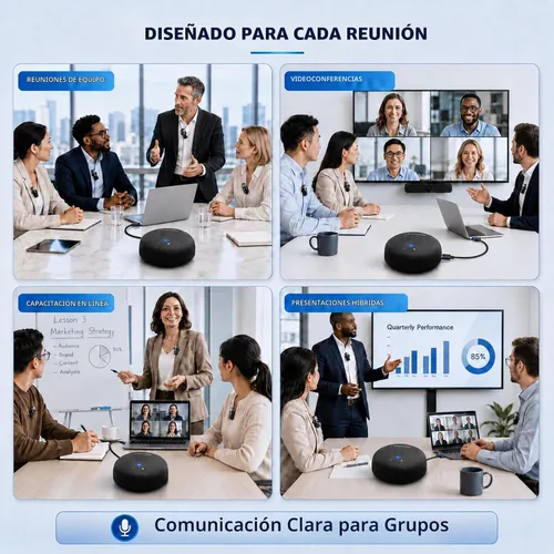 Vista 5 de CS02 - Altavoz de conferencia con 10 micrófonos AI, rango de 65 pies, altavoz portátil de conferencia USB con reducción de ruido, cancelación de eco
