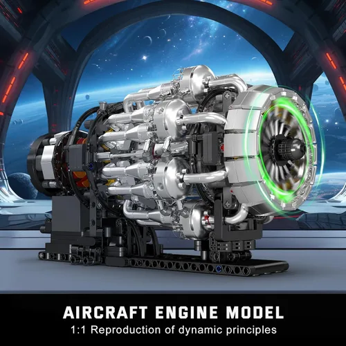 Vista 9 de Mould King 10216 Conjuntos de Construcción de Motor Turborreactor, Kit de Modelo de Motor de Avión Mecánico de Aviación Que Funciona, Construye Tu