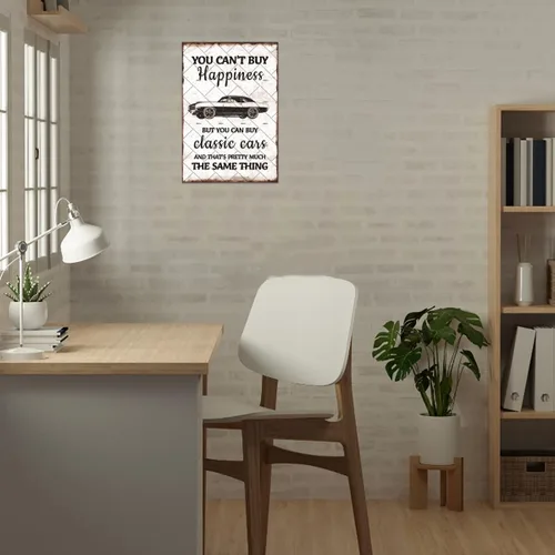 Vista 6 de EMOHAT Letrero de metal vintage con texto en inglés "You Can't Buy Happiness But You Can Buy a Classic Cars Funny Garage Metal Sign Home Bedroom Bar