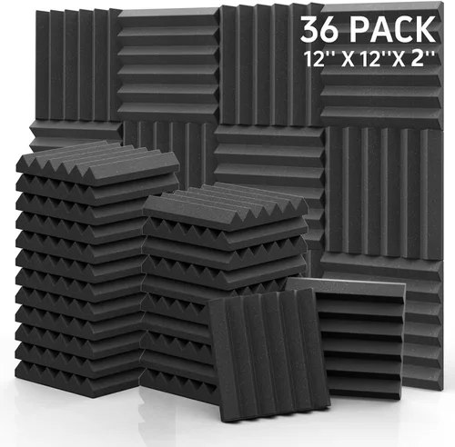Vista 11 de GUERRI Paquete de 48 paneles de espuma acústica de 12 x 12 x 1 pulgada, paneles de espuma a prueba de sonido, de alta densidad, absorción de sonido