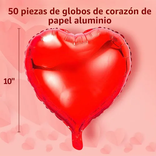 Vista 3 de kortes Globos de corazón rojo, 50 piezas de papel de aluminio de 10 pulgadas, kit de decoración del día de San Valentín, departamento de mujeres