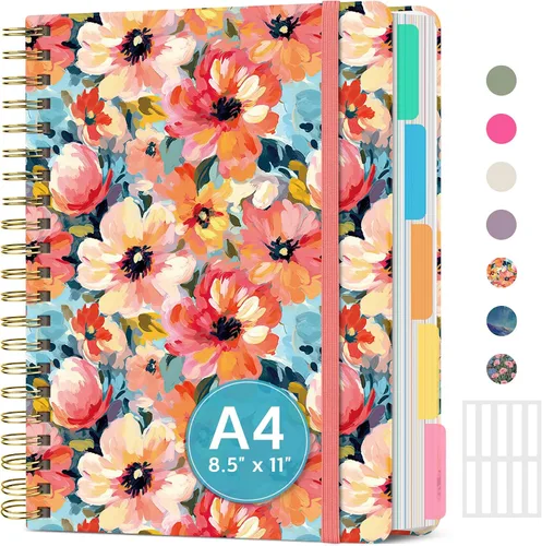 Vista 25 de Cuadernos grandes de espiral rayados para el trabajo con divisores y pestañas extraíbles, 8.5 x 11 pulgadas, bonito cuaderno de tapa dura de 5