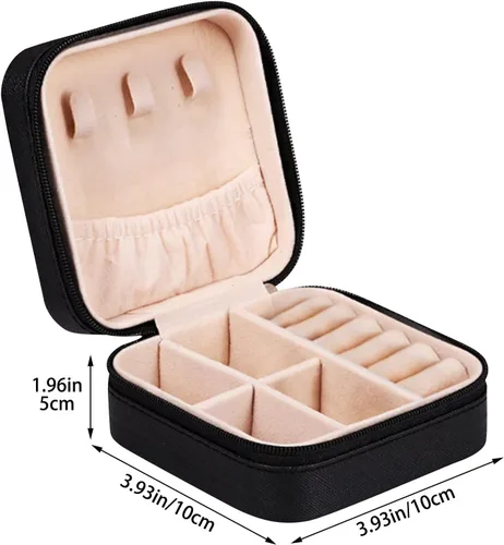 Vista 5 de Mini estuche de viaje de piel sintética, organizador de joyas de viaje, pequeño y portátil, soporte de almacenamiento de joyas para mujer, anillos