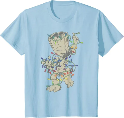 Vista 7 de Marvel Camiseta de luces navideñas Guardians Of The Galaxy Groot, Negro, S
