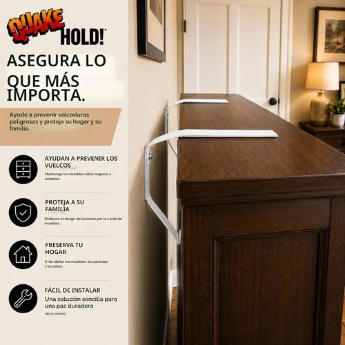 Vista 5 de Quakehold! 4164 Juego de correas para muebles, color blanco, 4164