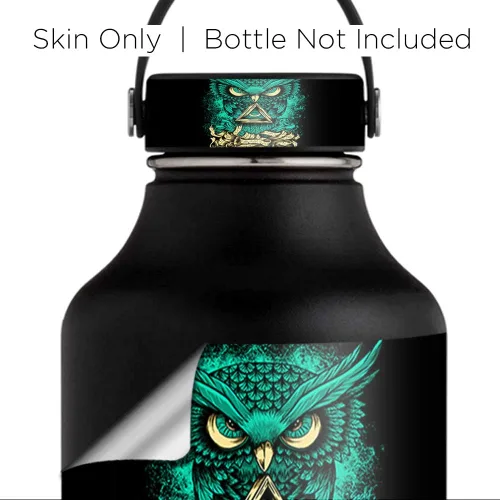 Vista 3 de Skin Decal for Hydro - Botella de agua de boca ancha de 64 onzas, solo envoltura de vinilo, búho impresionante malvado