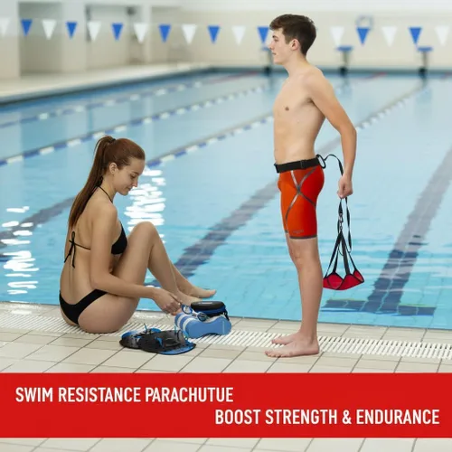 Vista 4 de Raíz de arrastre de natación – Cinturón de entrenamiento de paracaídas de resistencia a la natación para fuerza, velocidad y resistencia