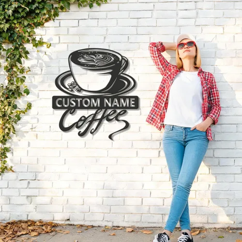 Vista 7 de Arte de pared de metal personalizado de café, letrero de café personalizado, letrero de nombre personalizado para amantes del café, regalo de arte