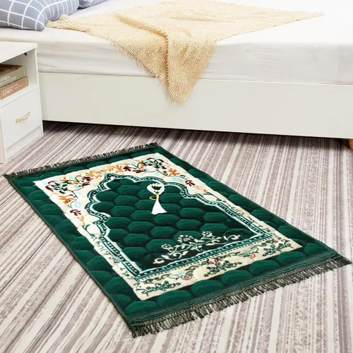 Vista 7 de Alfombra de oración musulmana con cuentas de oración Tasbih, suave y grande para oración islámica mate, alfombrilla de oración islámica acolchada