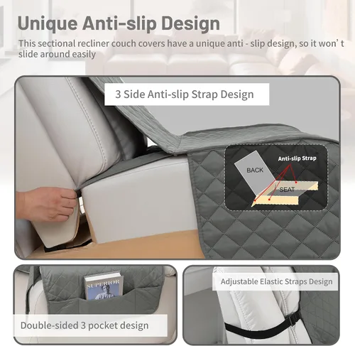 Vista 5 de Fundas impermeables para sofá seccional reclinable, fundas para sofá seccional reclinable en forma de L, 7 piezas, antideslizantes, lavables, juego